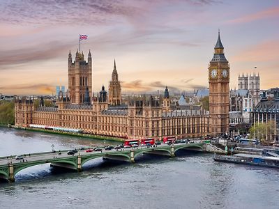 London cityscape with Houses of Parliament and Big Ben