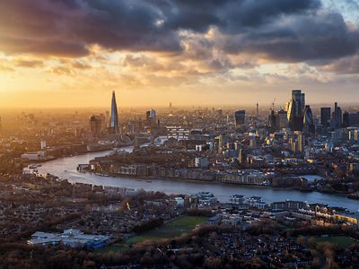 Dramatic sunset view of the iconic skyline of London ,England