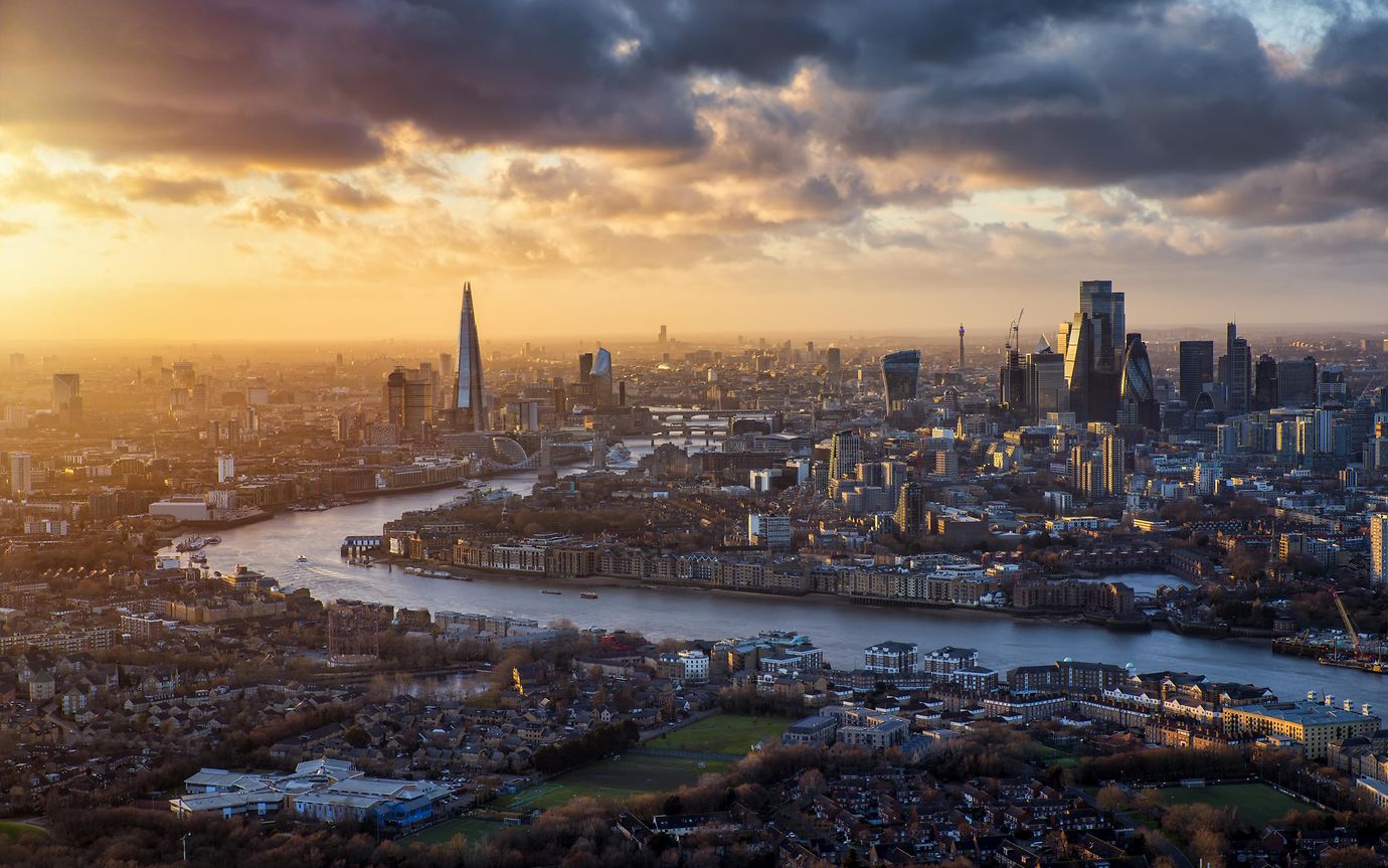 Dramatic sunset view of the iconic skyline of London ,England