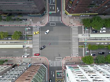 Aerial view of a traffic intersection