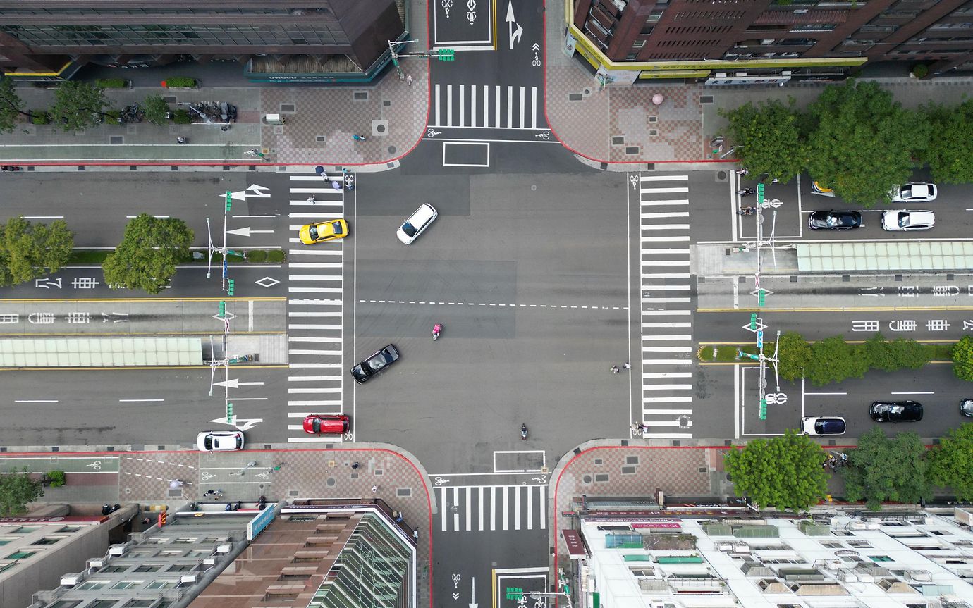 Aerial view of a traffic intersection